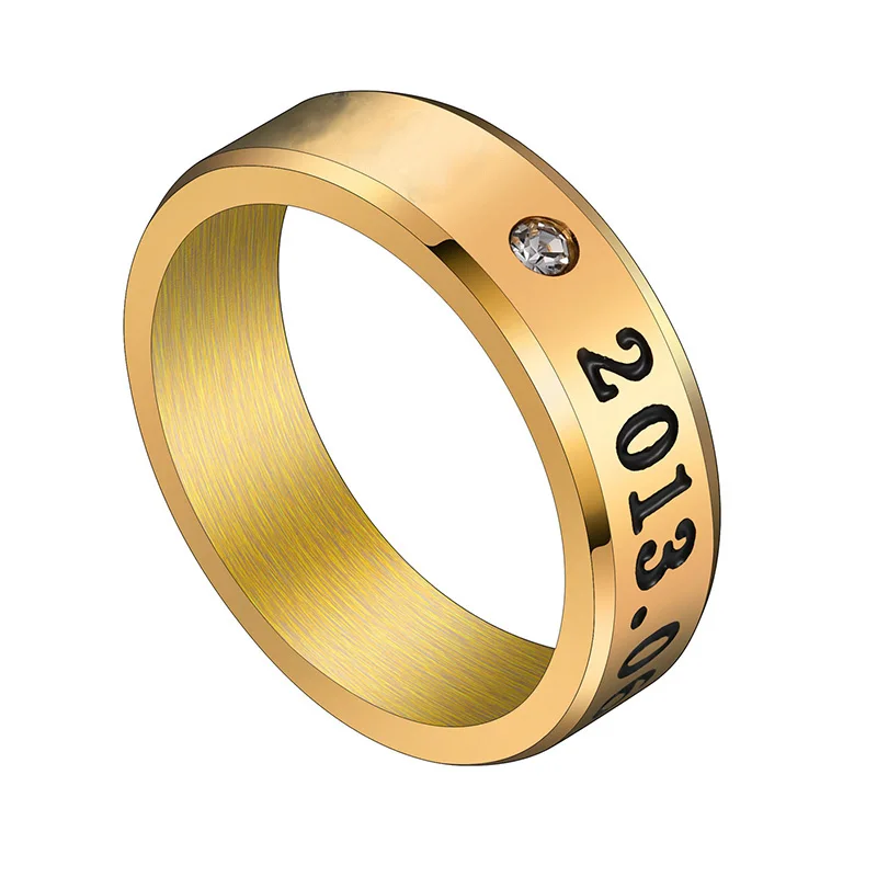 gold 2013 Auxauxme Titanium Steel Rap Monster Zircon Rings Gold Wedding Promise Ring For Women Men Engagement Jewelry Gift - Цвет основного камня: gold 2013