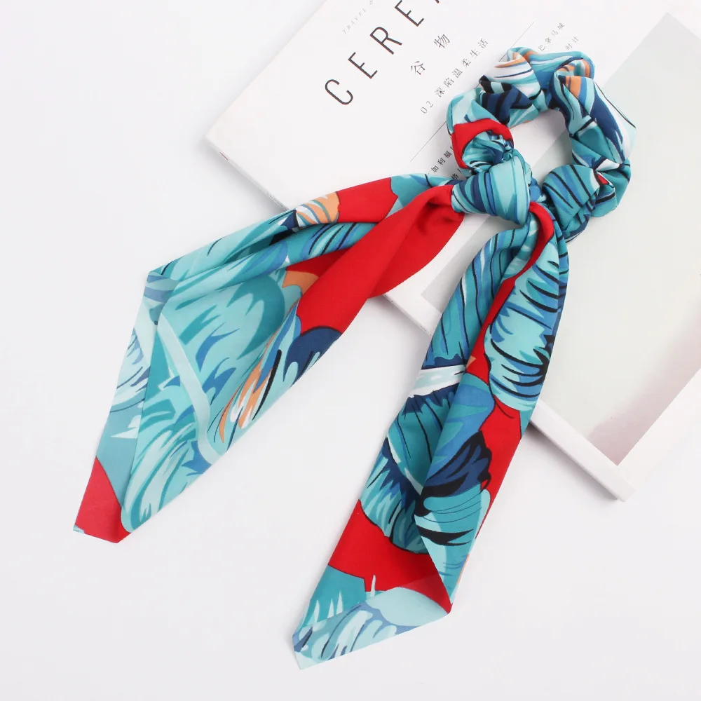 New Ribbon Scrunchie Chiffon Headband Summer Beach Scrunchies Women Elastic Hair Bands Girls Ties Printed Accessories |