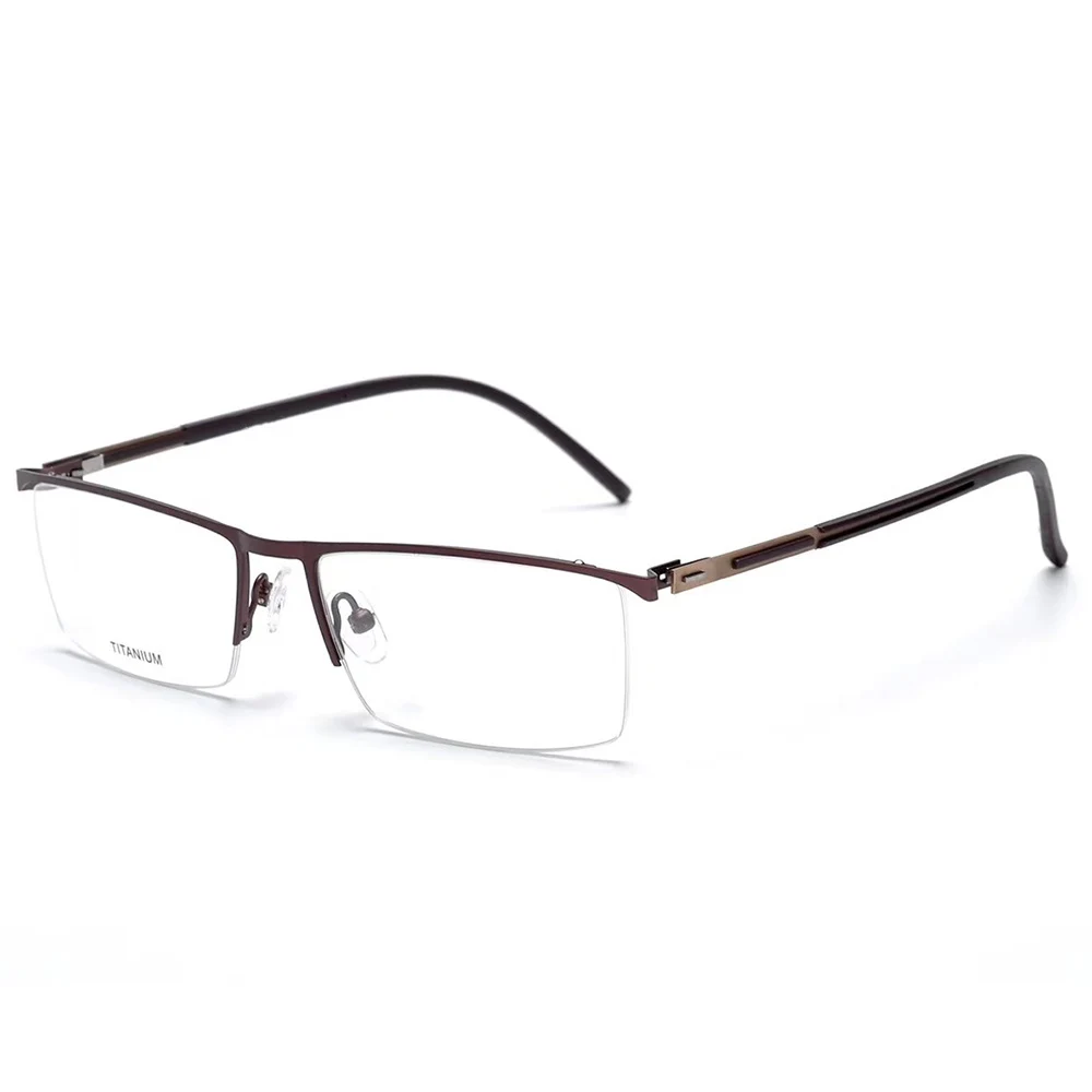

Titanium Alloy Business Half-rim Spring Hinge Frame Custom Made Prescription Glasses Photochromic Grey/Brown Myopia Near-sighted