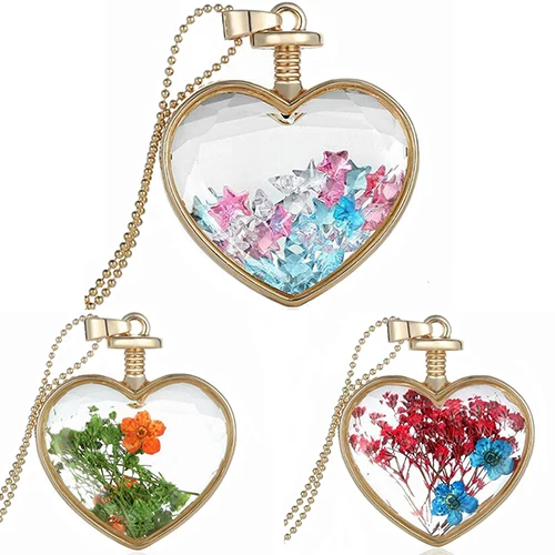 Женское Сердце Love Charm кулон с высушенным цветком колье Золотая цепь подарок