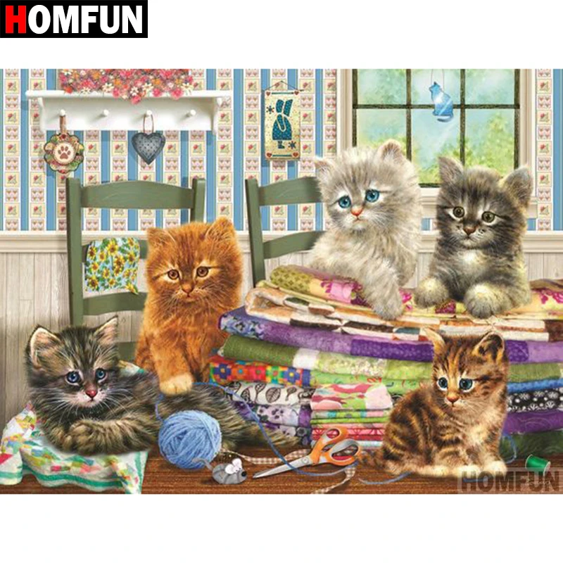 

Алмазная 5D Вышивка HOMFUN «Кот», картина с полными квадратными/круглыми стразами, домашний декор, 3D вышивка крестиком, «сделай сам», A18702