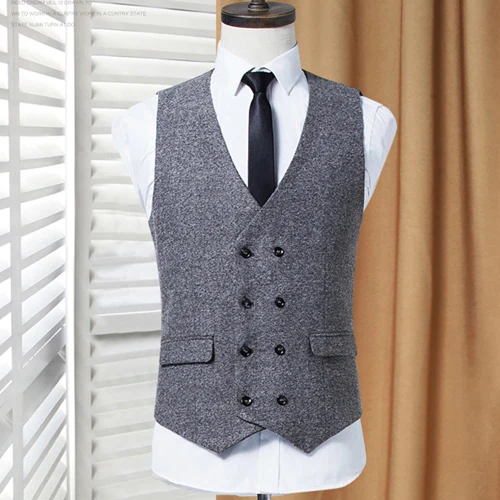 GREY Plaid Мужской двубортный жилет, весенний мужской костюм, жилет, осенний мужской формальный жилет цвета хаки, жилет, жилет, Тонкий деловой пиджак, топы, homme - Цвет: GREY Plaid