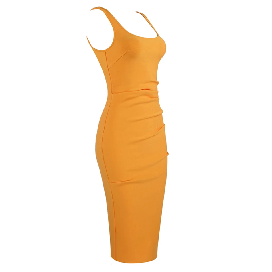 summer new women's midi bandage dress sexy orange sleeveless draped bodycon dress club celebrity party evening Vestidos