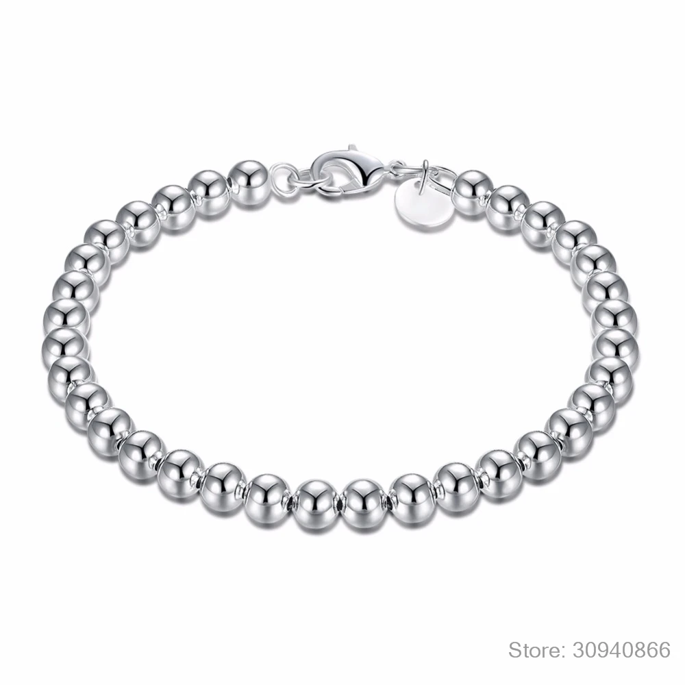 925 Sterling Silver Bracelet Lucky Round Prayer 6MM Beads Bracelets& Bangles For Men and Women Jewelry S-B29
