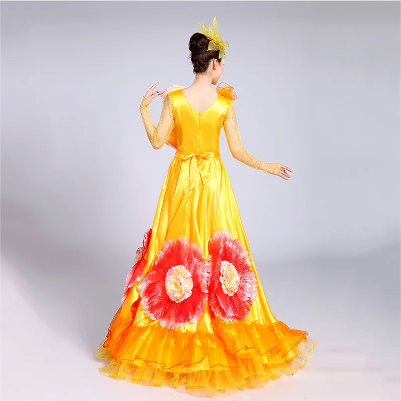 

Flamengo Spanish Ballroom Dancing Competition Dresses Female Long Sleeve Performance Wear Ladies Practice Clothes Women DNV11568