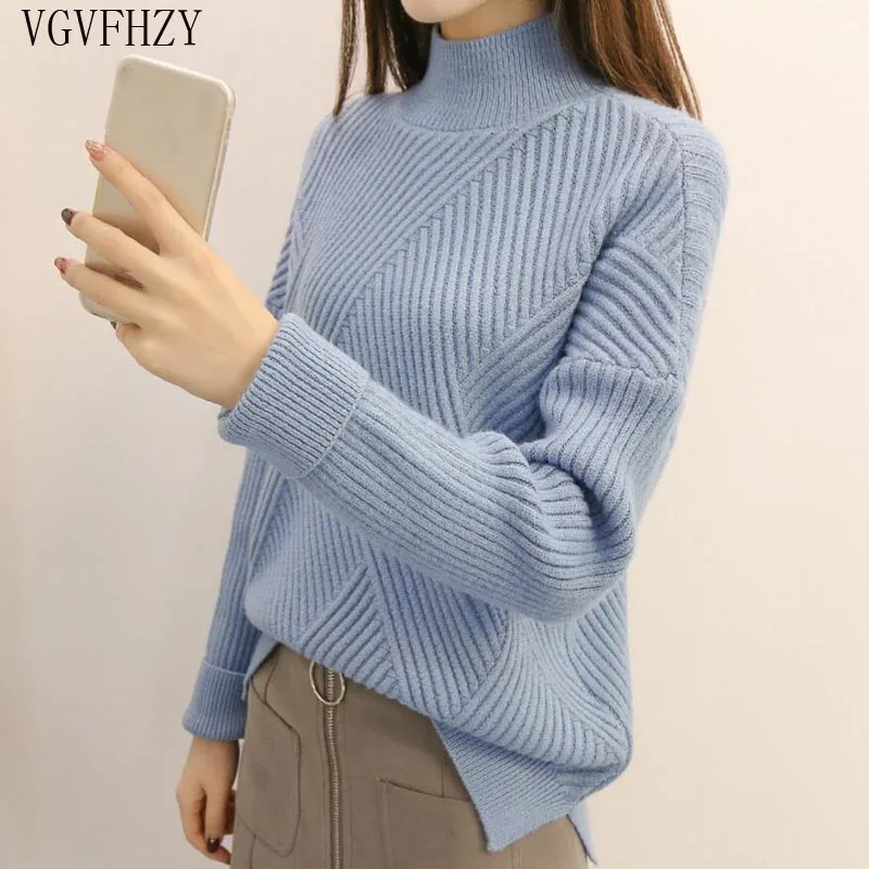 High collar Knit Cashmere Sweater Women Large size Loose Sweaters Spring New 2018 Fashion Warm Bottom Female Slim LY1263 | Женская
