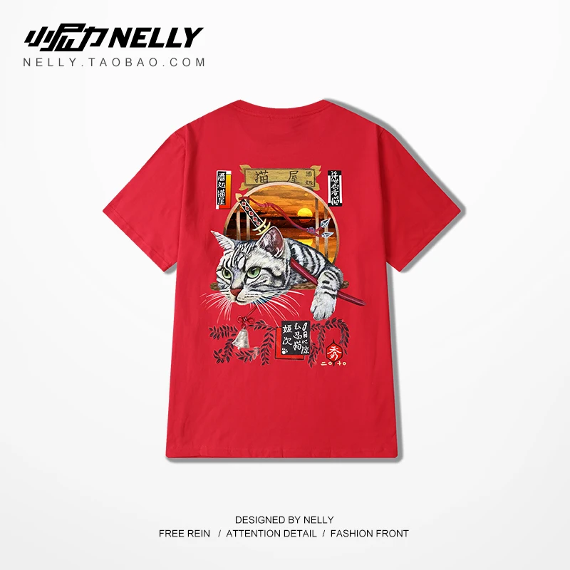 Nelly 2019 Summer Cat Print Ladies Hip Hop Short-sleeved Shirt Harajuku Round Neck Cotton High Quality Animal T-shirt Tee | Женская