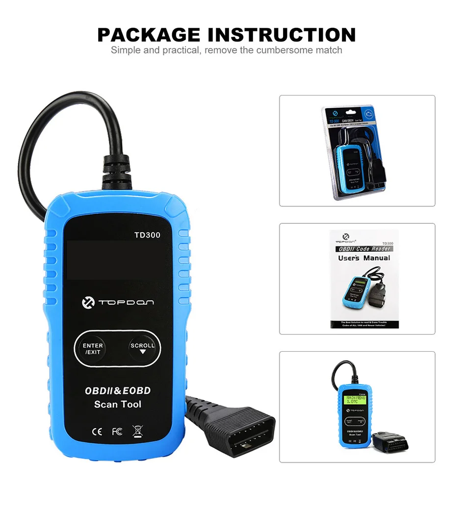 TOPDON TD300 AL319 EOBD/OBEII код ридер автомобиль и светильник Truch OBD2 диагностический сканер Инструменты
