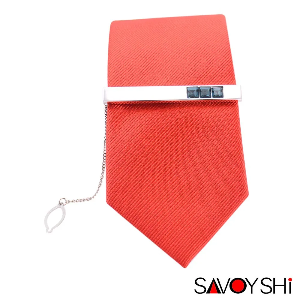 Зажим для галстука мужской из нержавеющей стали синий с кристаллами | Украшения и