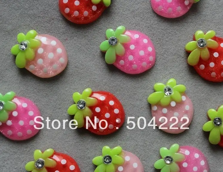 

200pcs Resin Flatback glitter strawberry cabochon with rhinestones-DIY scrapbook, hair bow and flower centers