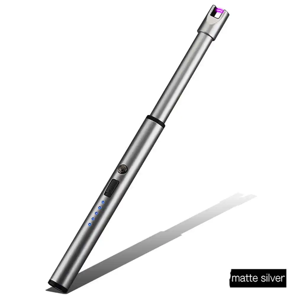 matte silver 1 шт. перезаряжаемая USB дуговая зарядная Зажигалка 360 Вращение воспламенитель ветрозащитный длинный кухонный электронный для домашнего газа - Цвет: matte silver