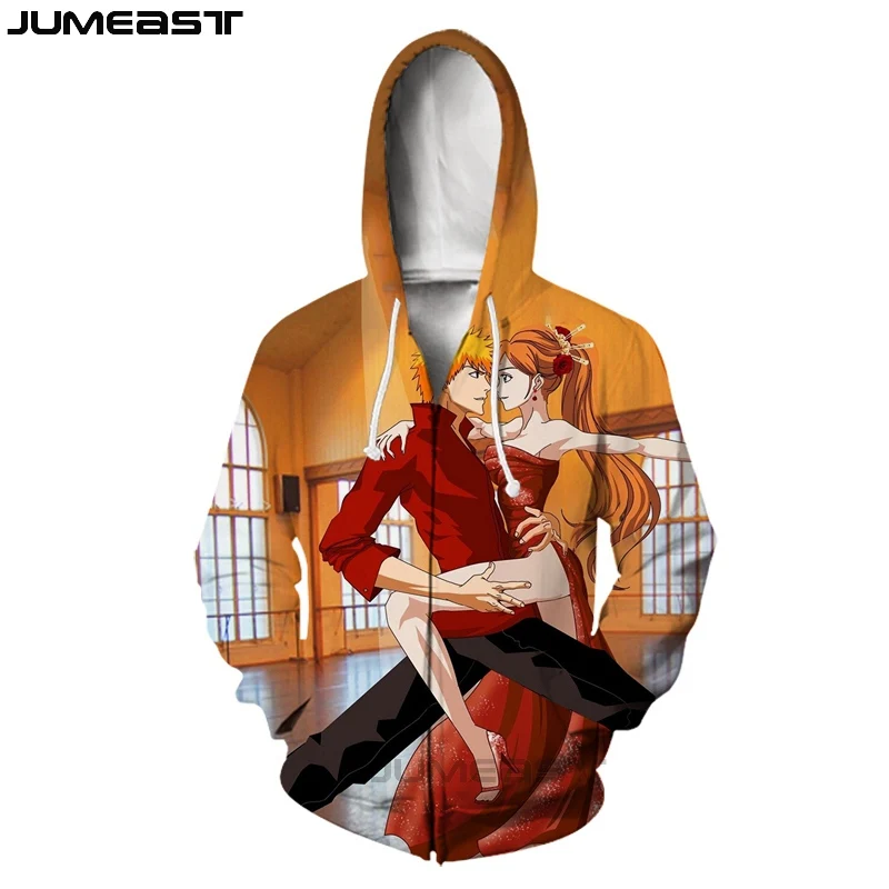 Jumeast бренд для мужчин/для женщин 3D печатных мультфильм Аниме Bleach куртка с длинными рукавами спортивный пуловер модные кепки капюшоном толстовки на молни