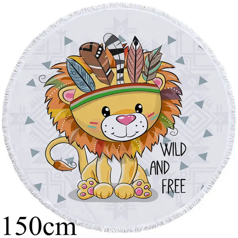 Lion Towel 150cm Постельные принадлежности Outlet мультфильм сова круглый пляжное полотенце ацтекский гобелен с геометрическим рисунком микрофибры Toalla Племенной Лев Мопс взрослых банное полотенце 150 см - Цвет: Lion Towel 150cm