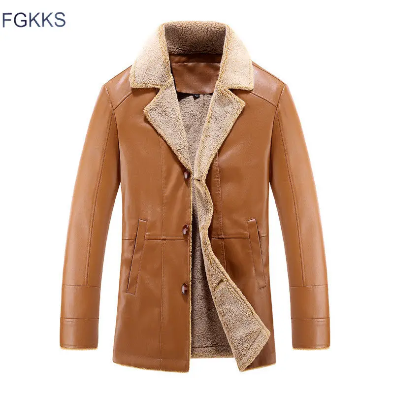 Мужская кожаная куртка FGKKS черная повседневная из искусственной кожи с мехом 2019 |