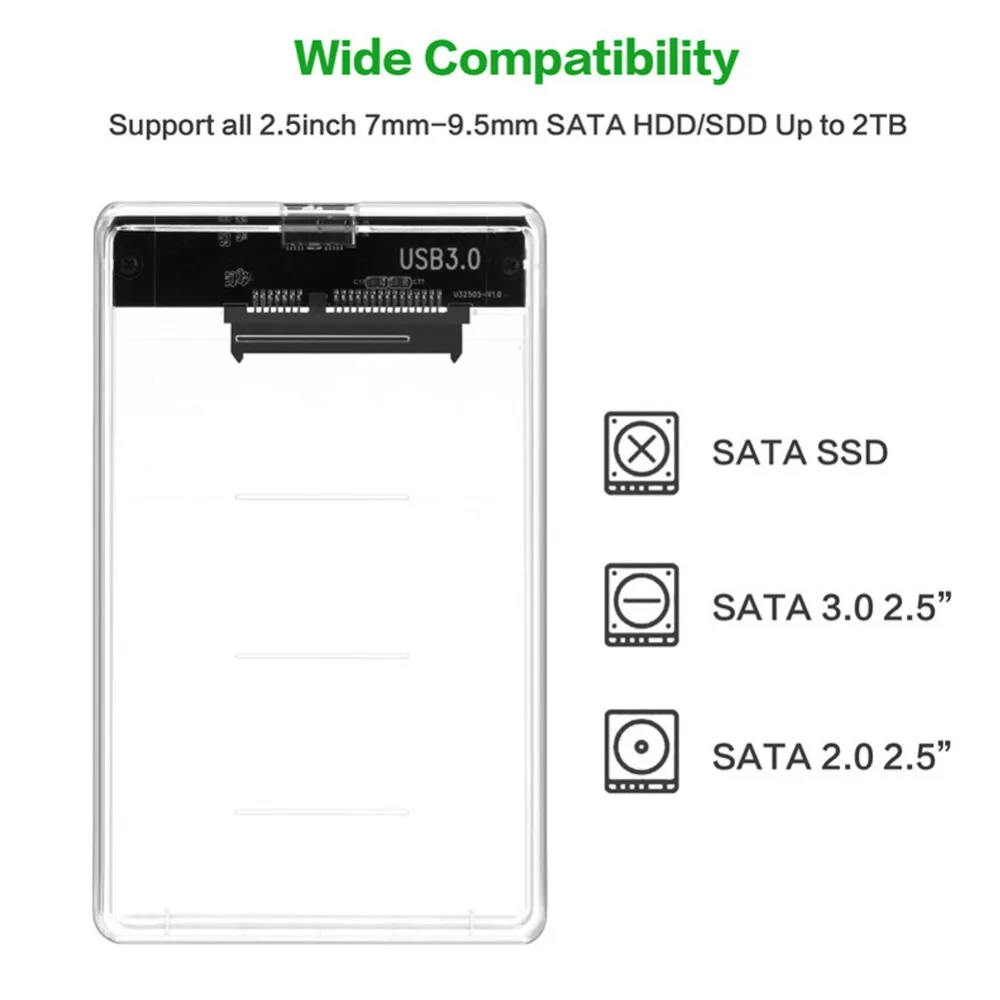 USB 3,0 прозрачный 2,5 дюймов SATA3 5gbps жесткий диск HDD Caddy чехол для внешнего жесткого диска HDD/SSD 128*79*13 мм жесткий диск чехол