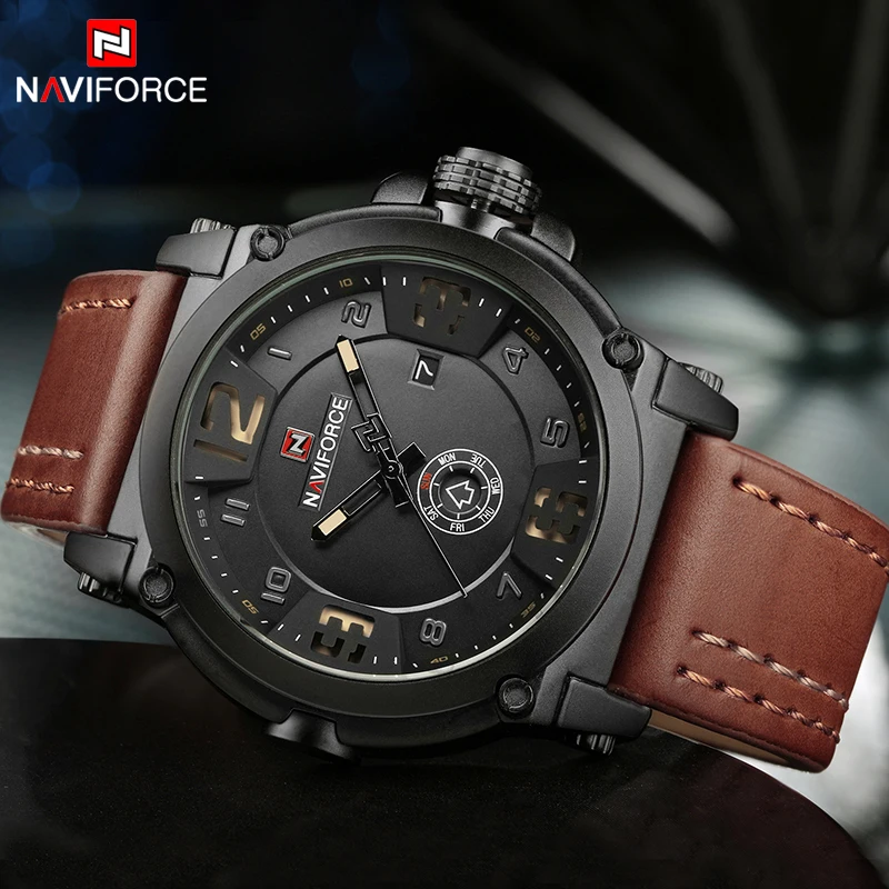NAVIFORCE Роскошные Брендовые мужские часы, военные спортивные часы, мужские часы с кожаным ремешком, часы с датой, мужские кварцевые наручные часы, мужские часы