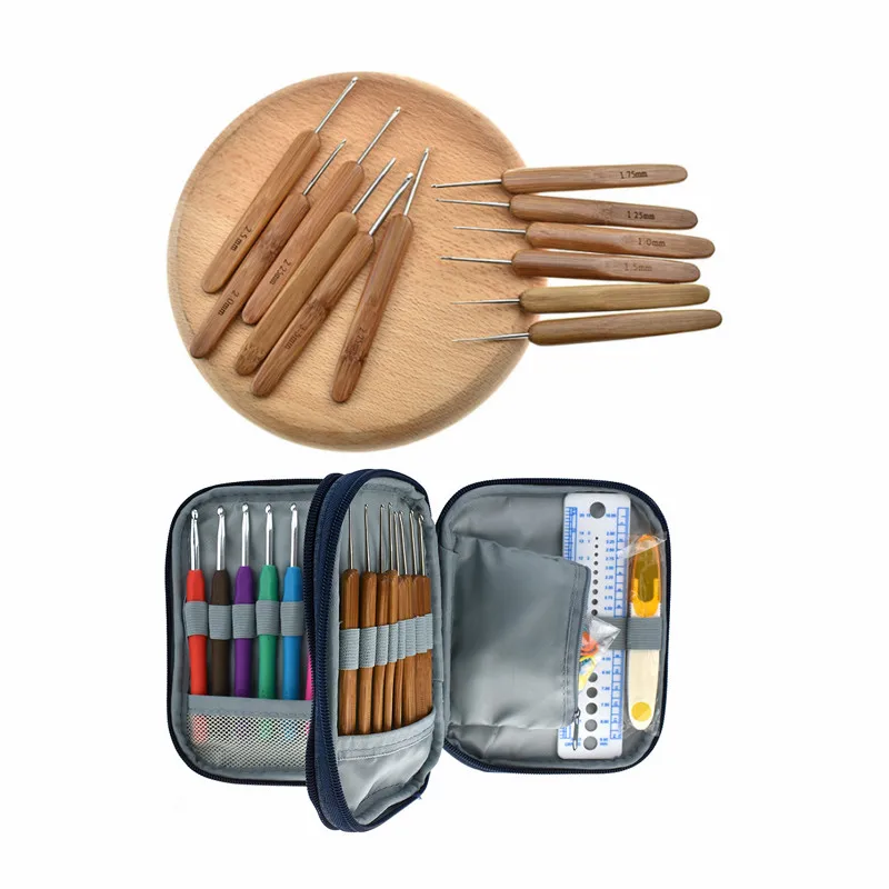 Набор крючков для вязания с синим чехлом 17 шт.|knitting gauge|stitch holderknitting needles |