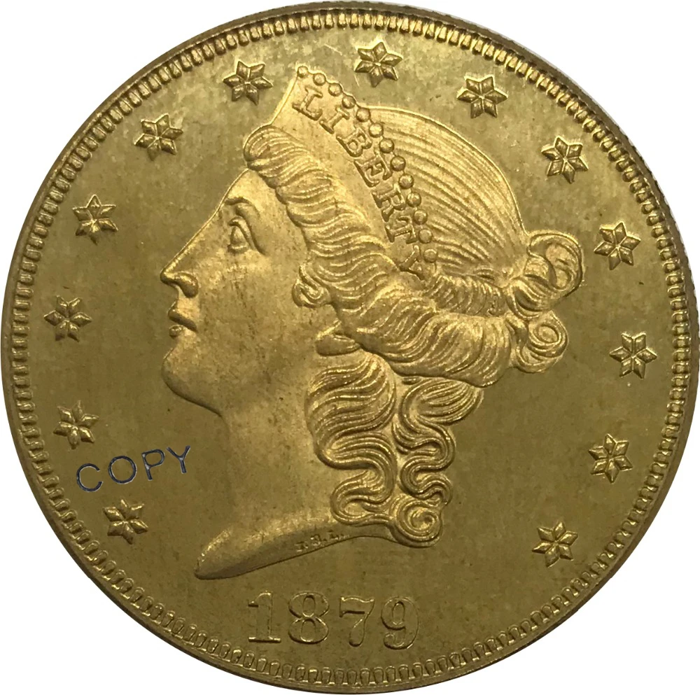 S 1879 США 20 долларов свободы голова двойной Орел с девизом Золотая монета латунная