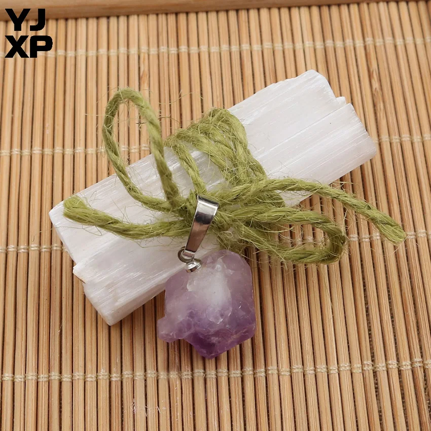 YJXP кулон аметисты пучок пеньковой веревки сырой гипсовый камень селенит палочки