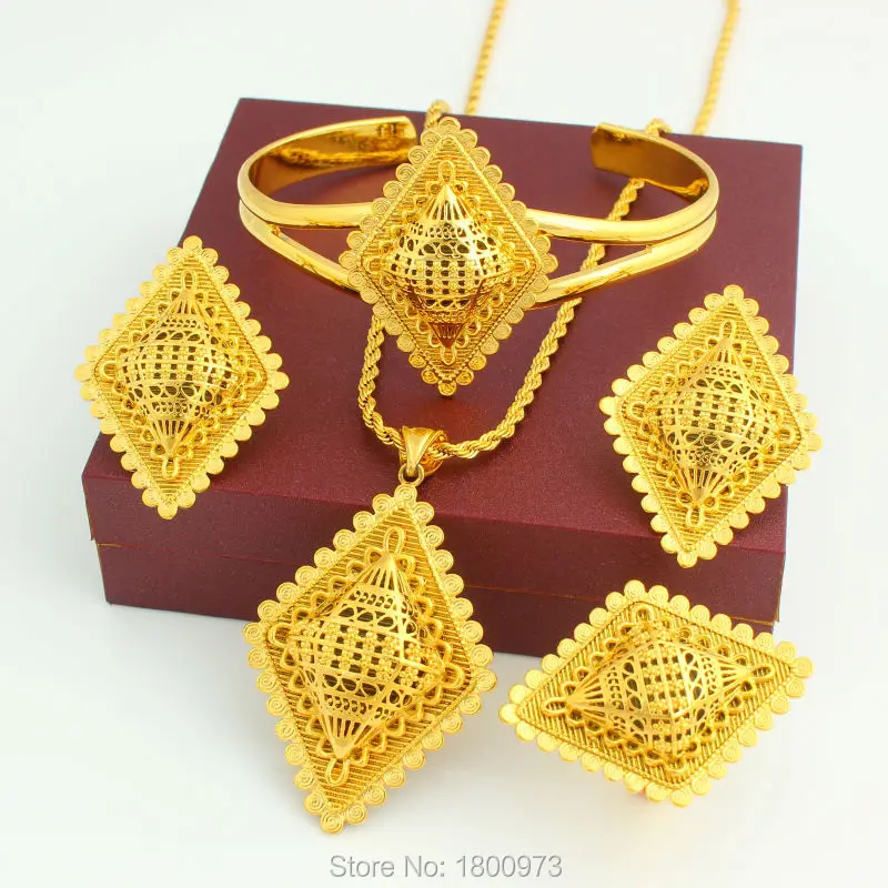 Комплект ювелирных изделий ожерелье/Подвеска/серьги/Кольцо/браслет/золото 24