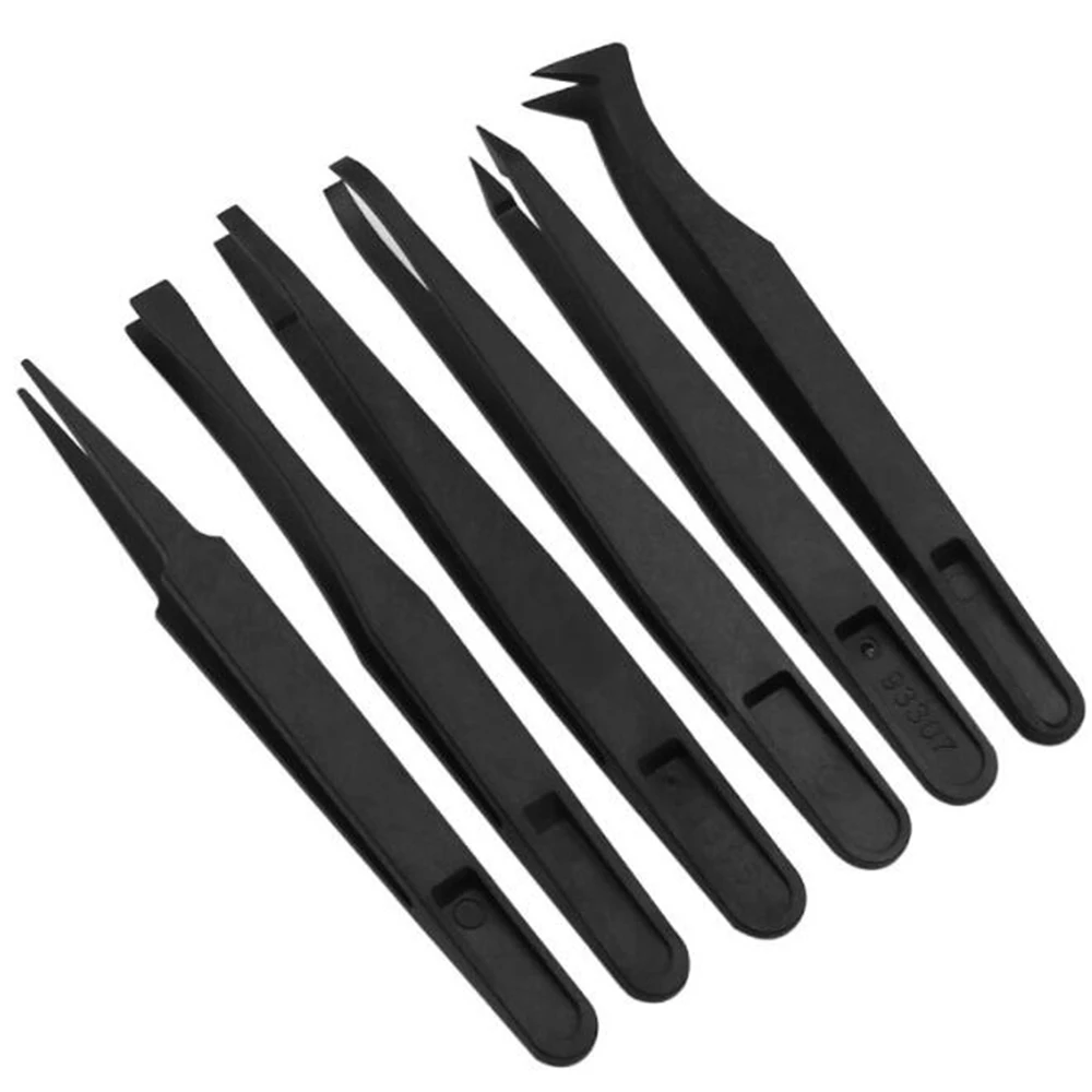

6 шт. антистатические Углеродные волоконные пинцеты набор пластиковых щипцов изгиб пинцеты прямые, изогнутые инструмент для ремонта печатн...