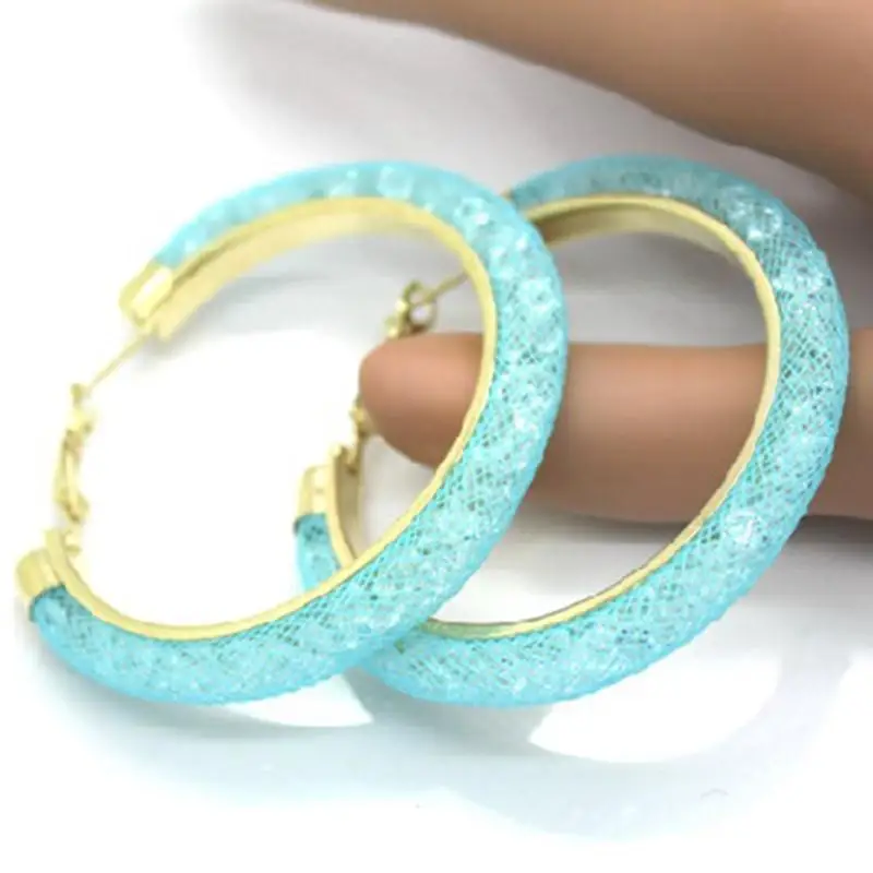Fashion Gold Color 18 Colors Mesh Chain Hoop Earrings For Women Crystal New Design Circles Ornaments Jewelry Gifts | Украшения и