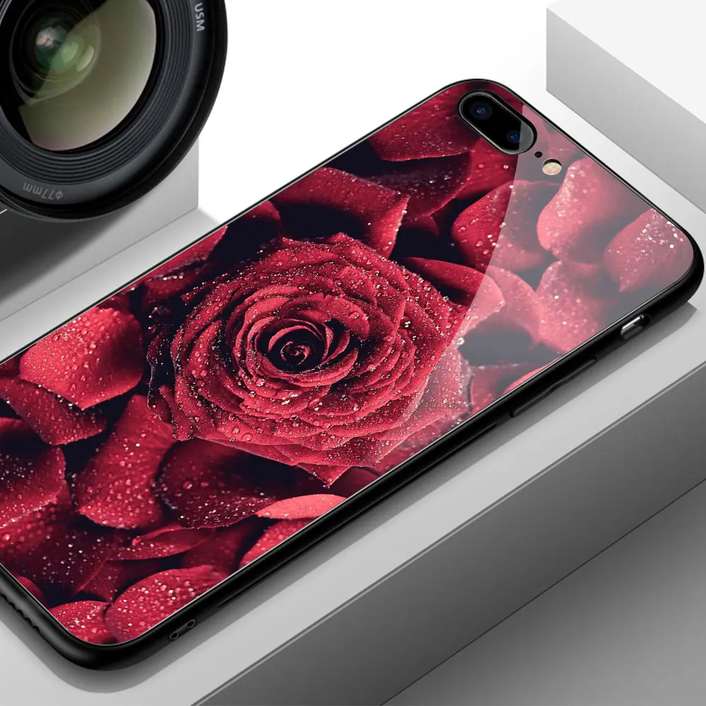 FinderCase для iPhone 6 чехол жесткая задняя крышка стекло красная роза цветочный 6S plus 8 7 X