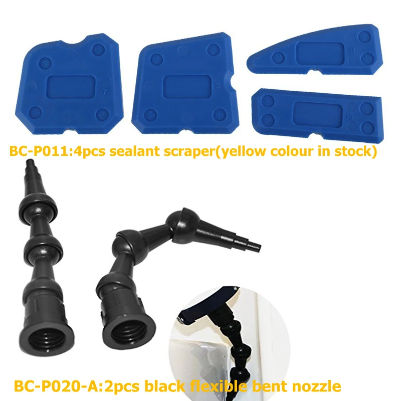 

10sets Per Order 2pcs Flexible 360 degree bent rotating nozzle All Corner Caulking and 4pcs yellow sealant finisher