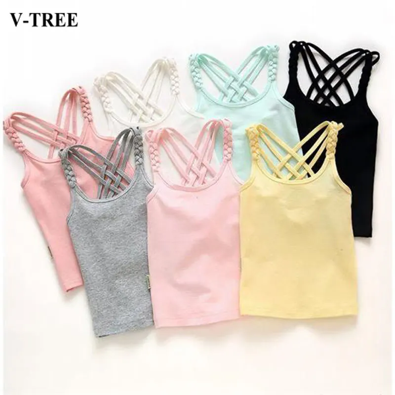 Летние топы с бретельками для девочек; хлопковое детское нижнее белье; модельная майка ярких цветов для девочек; Детские майки; детское нижнее белье; спортивный топ