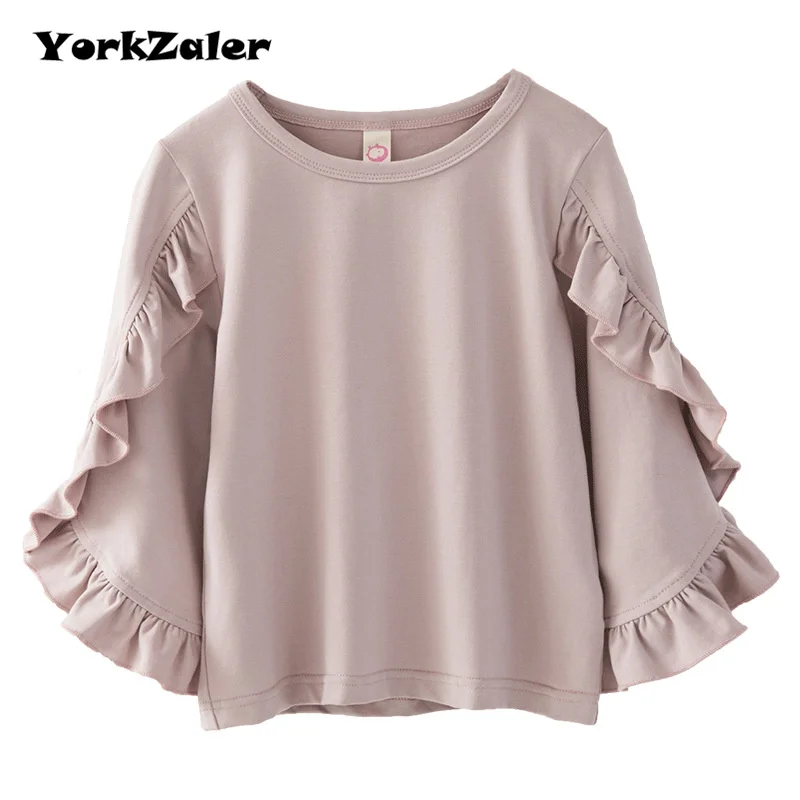 

YorkZaler Girls T-Shirt Girl Clothes Kid Cotton Long Sleeve Ruffles Tops Children Elegant Tee Fashion Pullover Drop Shipping
