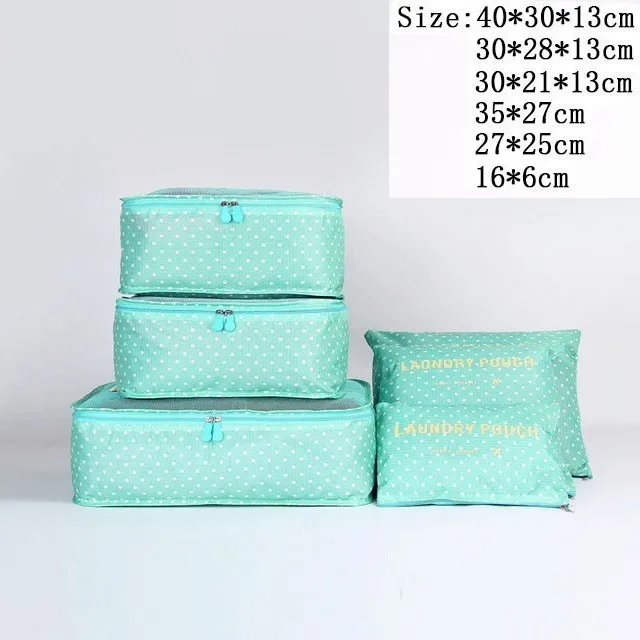 6PCS Green dots SNUGUG Высокое качество 7 шт./компл. новая ткань Оксфорд MS Путешествия сетки в мешке Чемодан Органайзер Упаковка куб Организатор для Костюмы - Цвет: 6PCS Green dots
