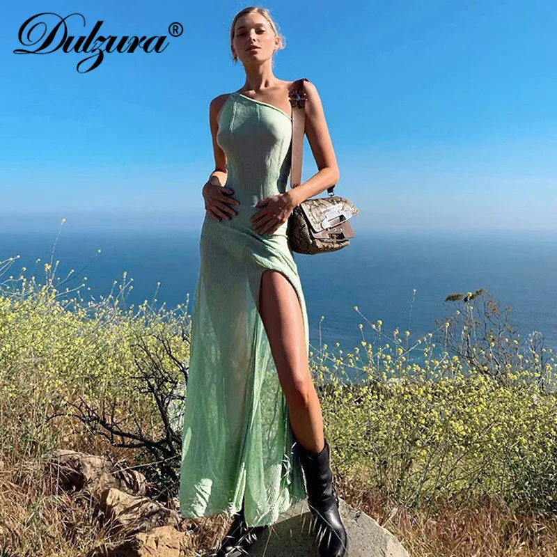 Dulzura 2019 летнее женское пляжное платье на одно плечо с разрезом длинное