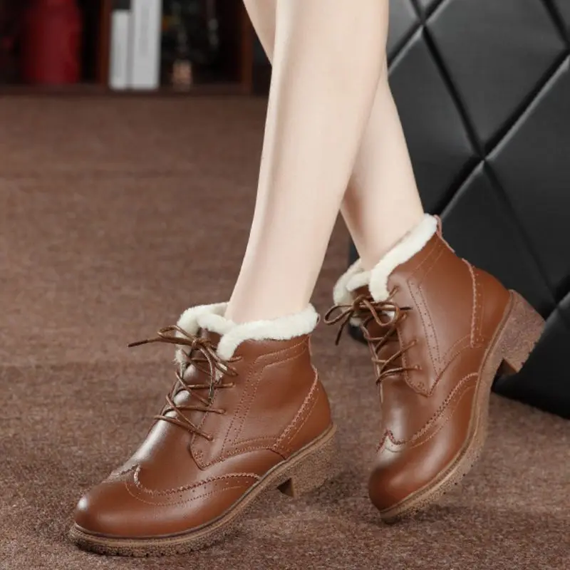 

YAERNI 2018 Women Boots Waterproof Winter Warm Fur Ankle Boots Thick Soled Warm Cotton Shoes Woman Botas Footwear E523
