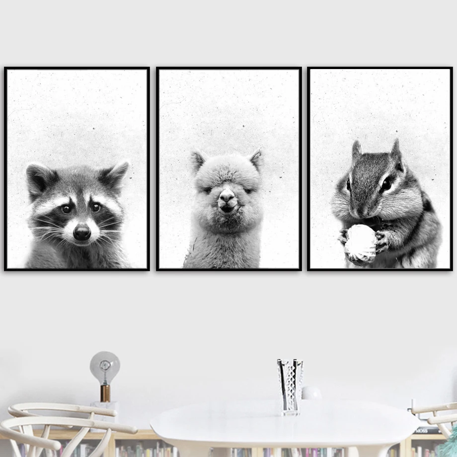 Енот Альпака Сова Белка Животные настенная живопись холст скандинавские постеры