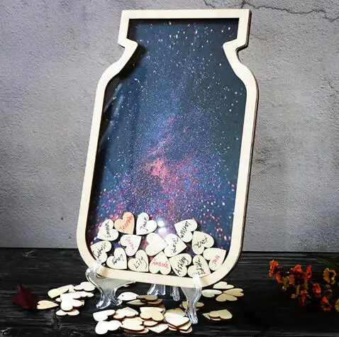 Galaxy Star Красивые Mason Jar Гостевая книга персонализированные деревенский Свадебный Гостевая книга Альтернатива Свадебные признаки Top Drop деревянные сердечки Обручение - Цвет: Galaxy Star