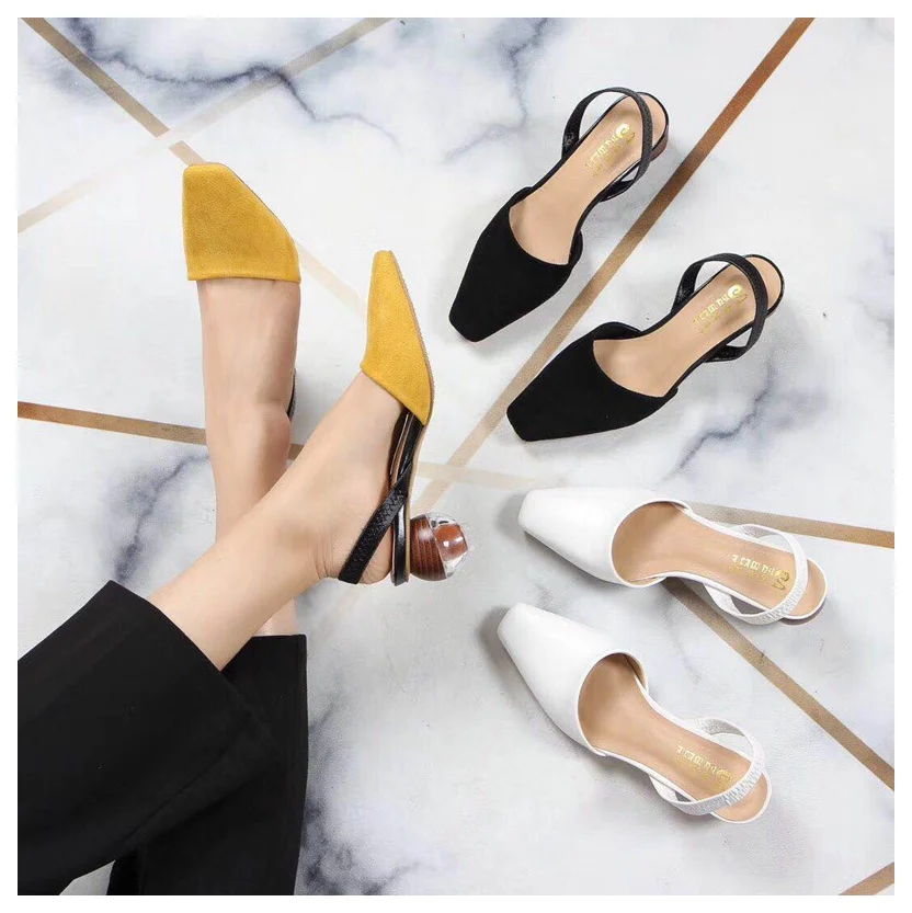 Women Sandals Fashion Crystal Round Ball Heels Ankle Straps Sandals Med Heel Wedding Party Shoes Mixed Color Square Toe Sandals