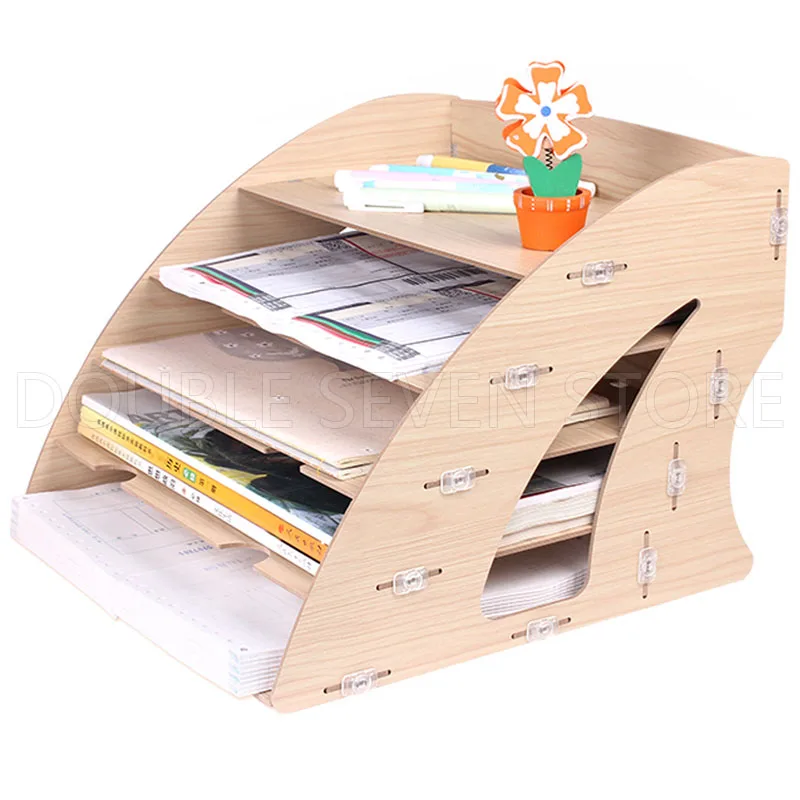 Wooden A4 paper file management storage box desktop office finishing grid multi cell rack