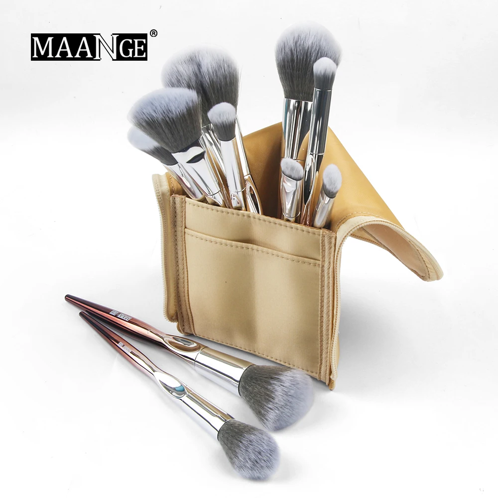 Новые кисти для макияжа MAANGE 10 шт. розовые набор кистей и 1 косметичка женщин