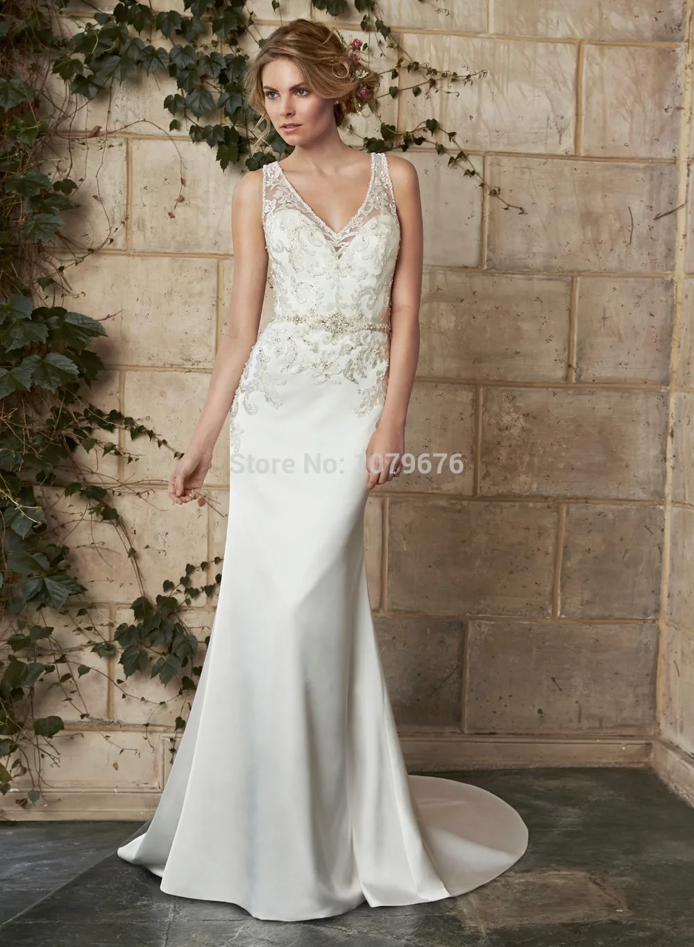 See Through Мода Оболочка Vestidos De Novia Кружева Свадебные Платья 2015 Танк Из Бисера V Шеи