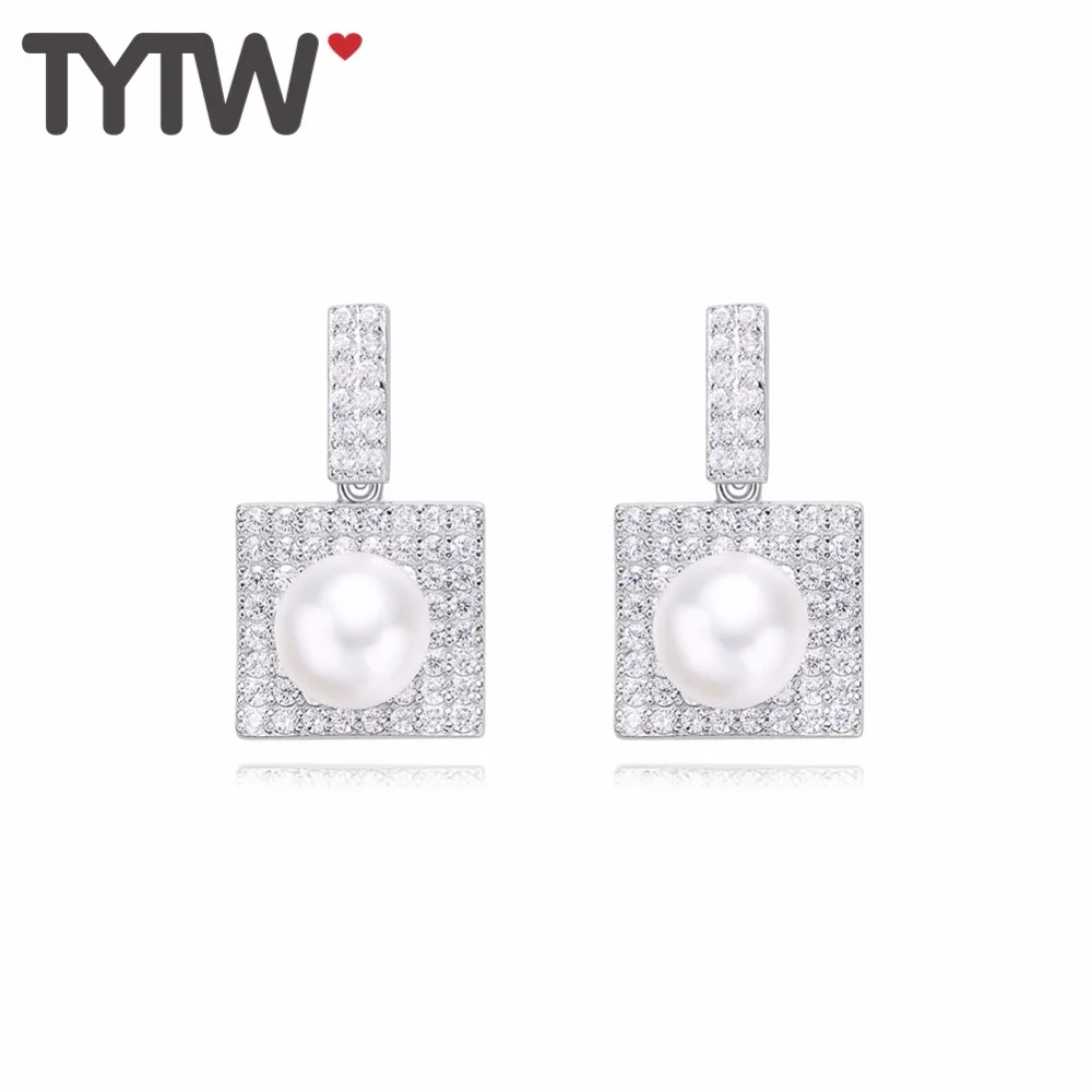 TYTW серьги из стерлингового серебра 925 пробы с пресноводным жемчугом женские
