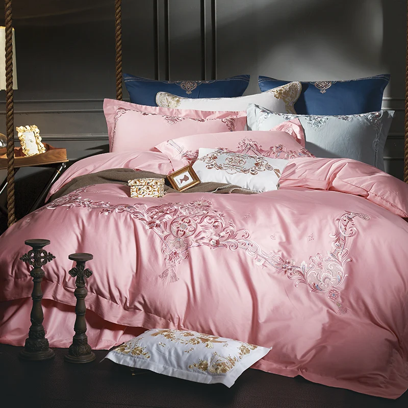 

Queen King size Luxury Egyptian Cotton Blue Bedding set Queen King size Embroidery Quilt/Duvet cover Bedsheet set Pillowcase 40