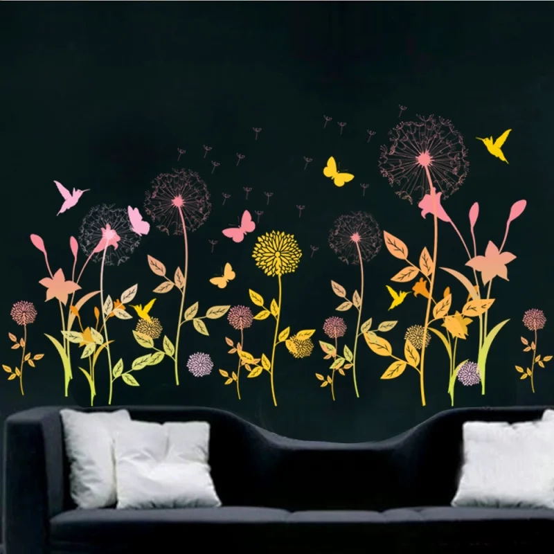 dandelion flower butterfly wall stickers home decor living room bedroom sticker plane decals pvc posters diy mural art | Дом и сад