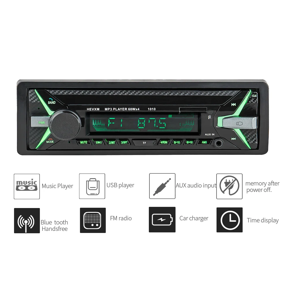 Автомобильное радио MP3 FM плеер Поддержка USB Bluetooth Авторадио 1 Din Съемный стерео