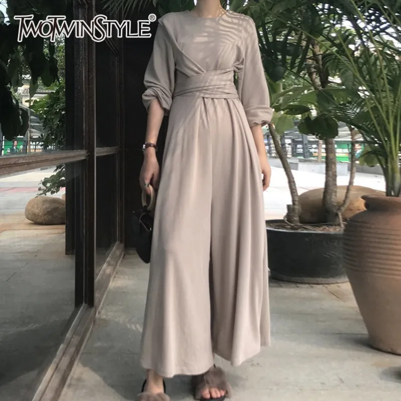 TWOTWINSTYLE элегантный Для женщин комбинезон тонкий Узелок Высокая талия Осенние