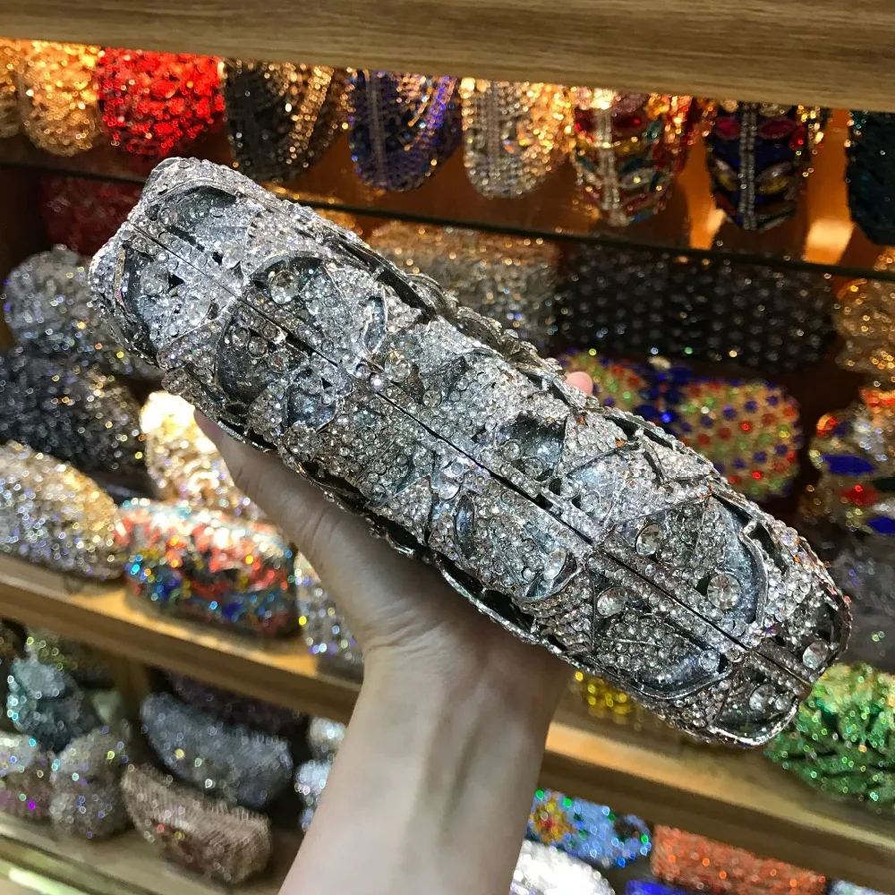 Ажурный серебристый мини-клатч Minaudiere свадебные женские сумочки с кристаллами