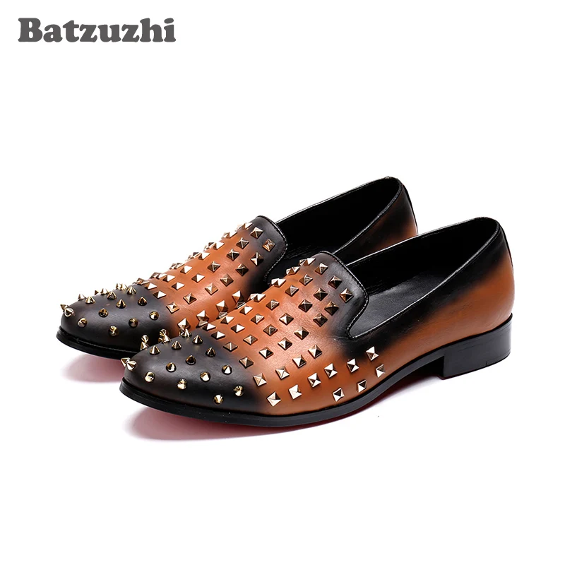 

Batzuzhi Handmade Men Leather Shoes Casual Round Toe Rivets Loafers Flats Handmade Party Shoes Men, Big Sizes US6-12, EU38-46