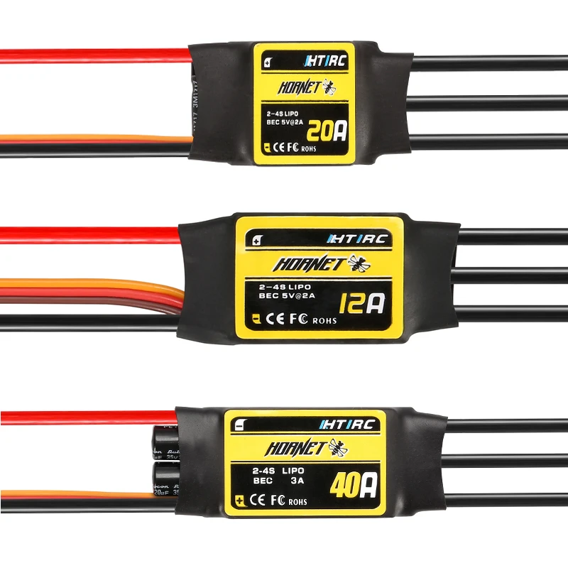 

1pcs Htirc Fix-Wing 12A/20A/30A/40A/60A/80A Brushless ESC Electronic Speed Controller 2-6S BEC 2A Hornet ESC For FPV Quadcopter