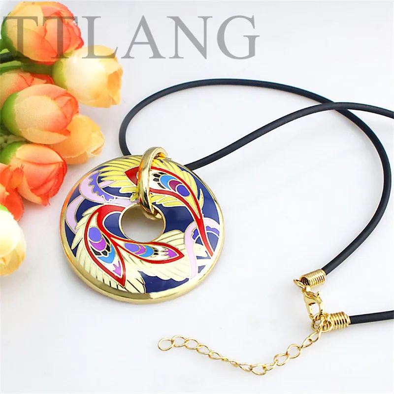Новейший круглый цветной кулон с павлиньим дизайном ожерелье эмалью|Ожерелья