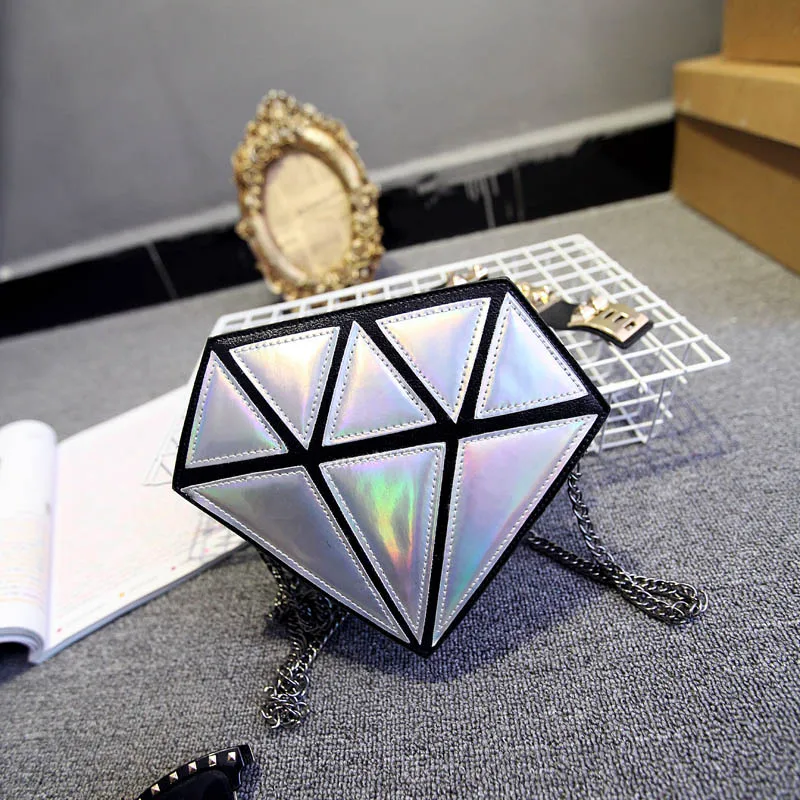 

Women Bags 3D Diamond Shape Shoulder Chain Lady Girl Messenger Small Crossbody Satchel Evening zipper hangbags