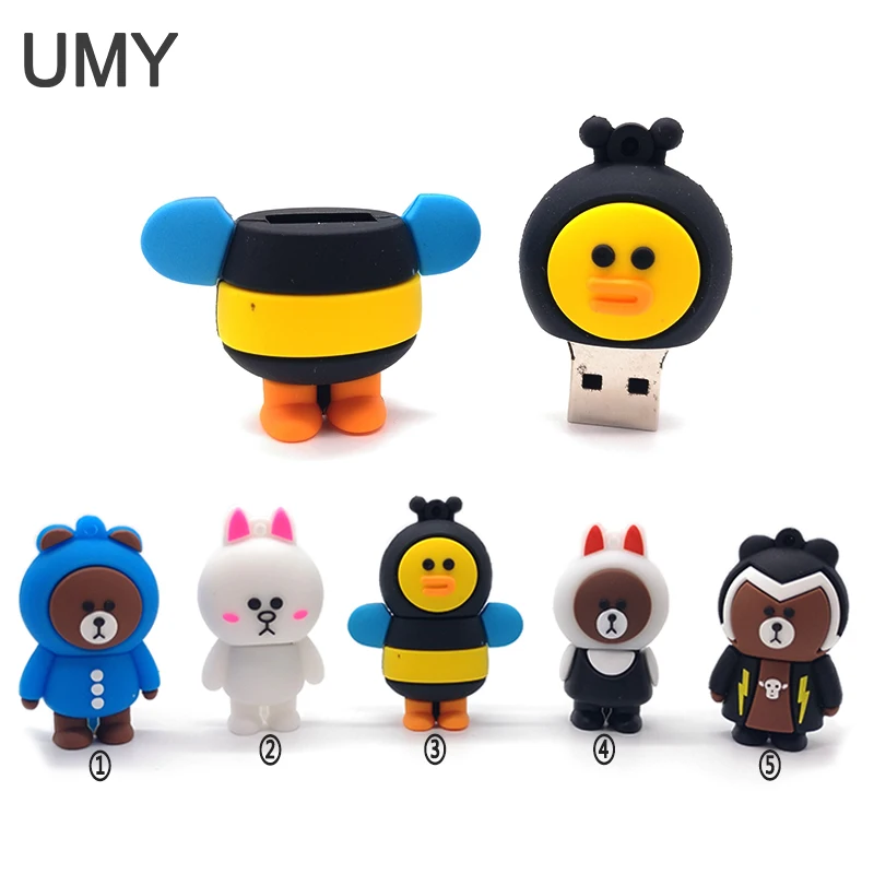 

USB флеш-накопитель, мультяшная ручка с животными, 4 ГБ, 8 ГБ, 16 ГБ, 32 ГБ, 64 ГБ, карта памяти, милый кролик/Пчела/медведь, u stick, прекрасный подарок, ф...